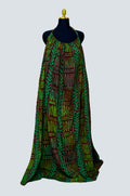 African Batik Halterneck Maxi Dress — Emerald Fern & Vertical Stripe Open Back