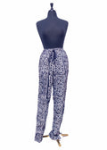 African Batik Drawstring Trousers — Indigo Tile Geometric Print