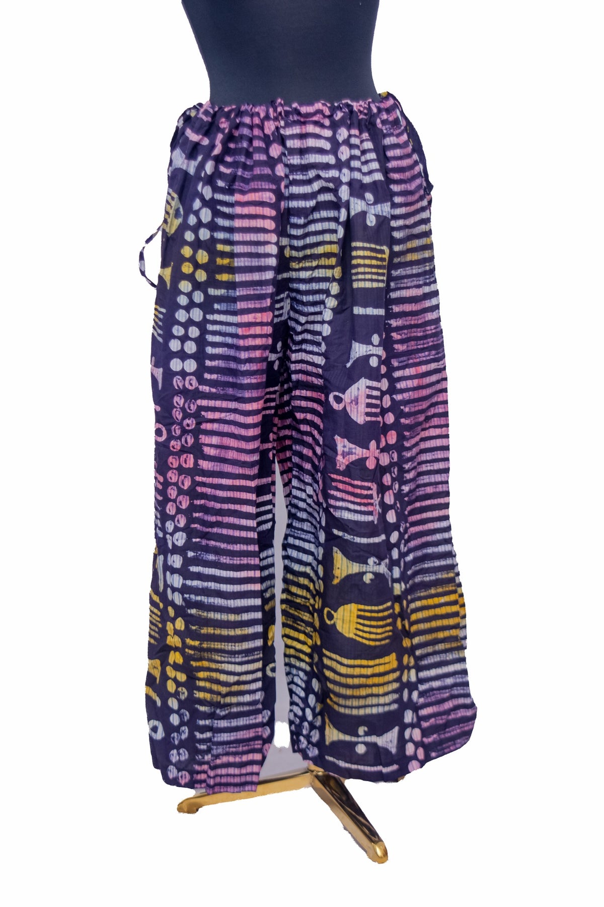African Batik Two-Piece Set — Navy Tribal Print with Zip-Front Shirt & Wide-Leg Trousers