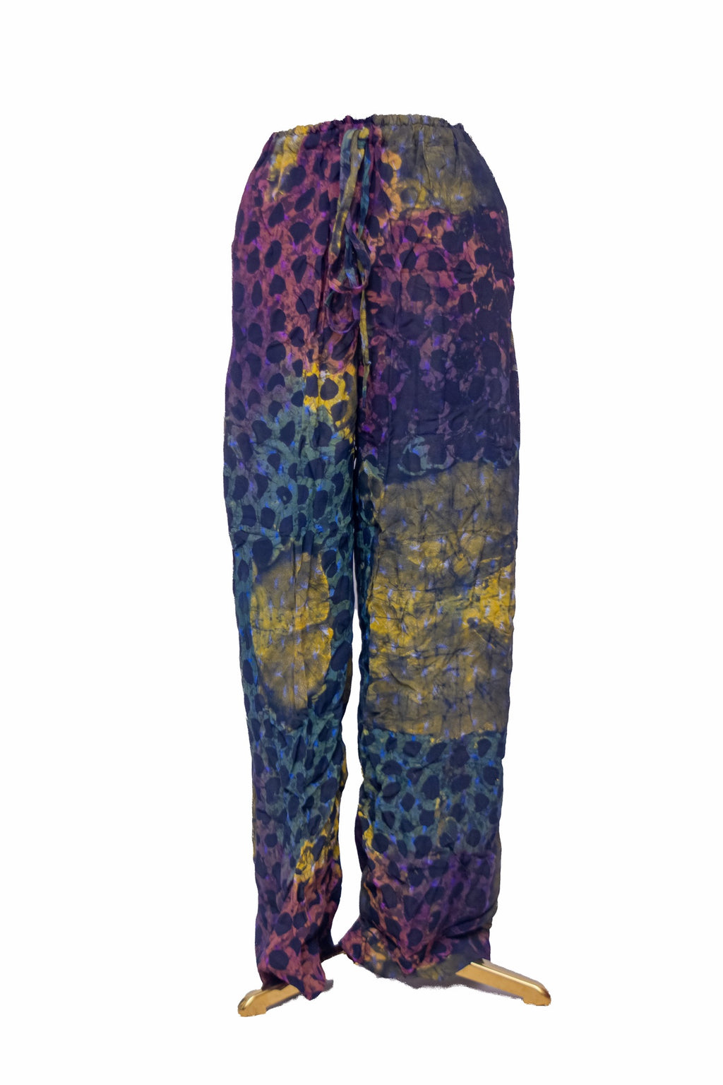 African Batik Co-ord Set — Purple & Gold Spot Print with Belted Shirt & Wide-Leg Trousers