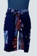 African Batik Men’s Shorts — Navy Patchwork Palm Frond & Zebra Print