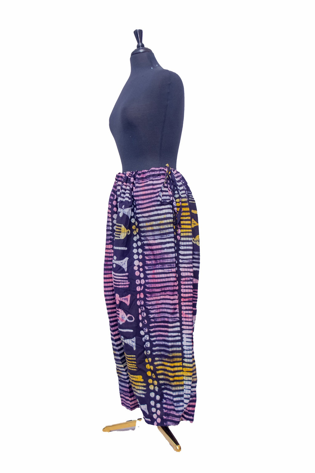African Batik Two-Piece Set — Navy Tribal Print with Zip-Front Shirt & Wide-Leg Trousers