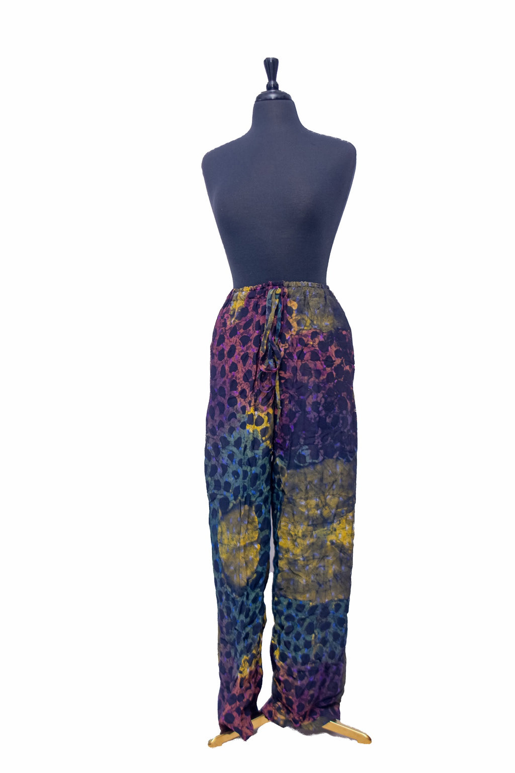 African Batik Co-ord Set — Purple & Gold Spot Print with Belted Shirt & Wide-Leg Trousers