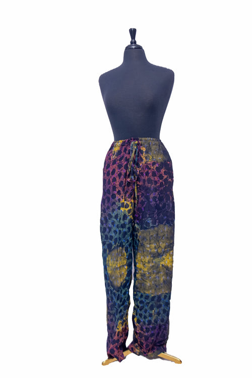 African Batik Co-ord Set — Purple & Gold Spot Print with Belted Shirt & Wide-Leg Trousers