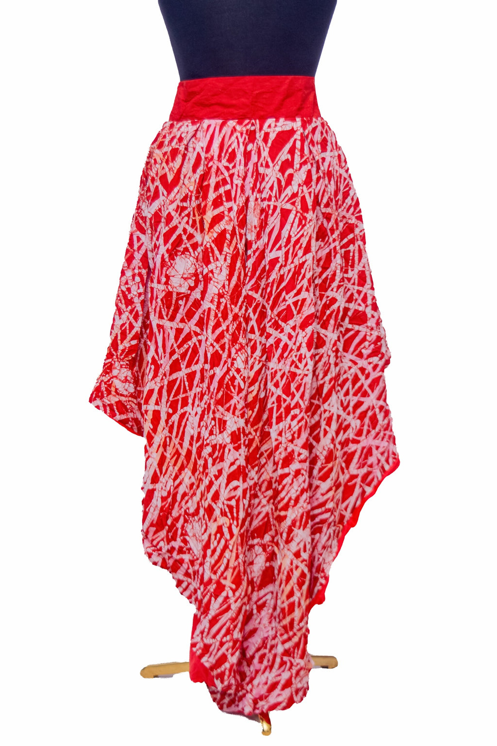 African Batik Hi-Low Layered Skirt — Red & White Crackle Overlay