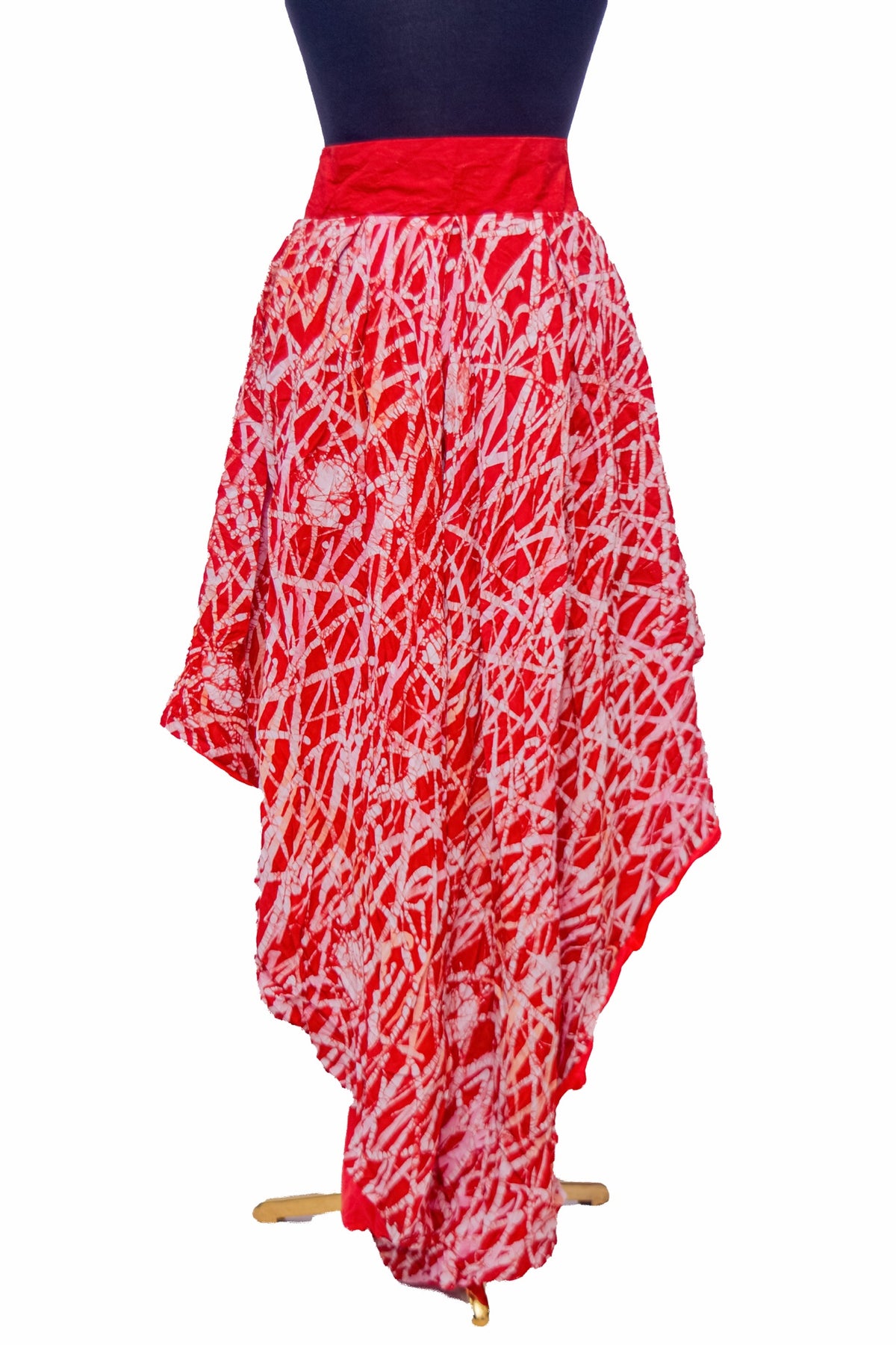 African Batik Hi-Low Layered Skirt — Red & White Crackle Overlay