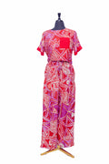 African Batik Co-ord Set — Crimson Red Geometric Print with Pocket Crop Top & Wide-Leg Trousers