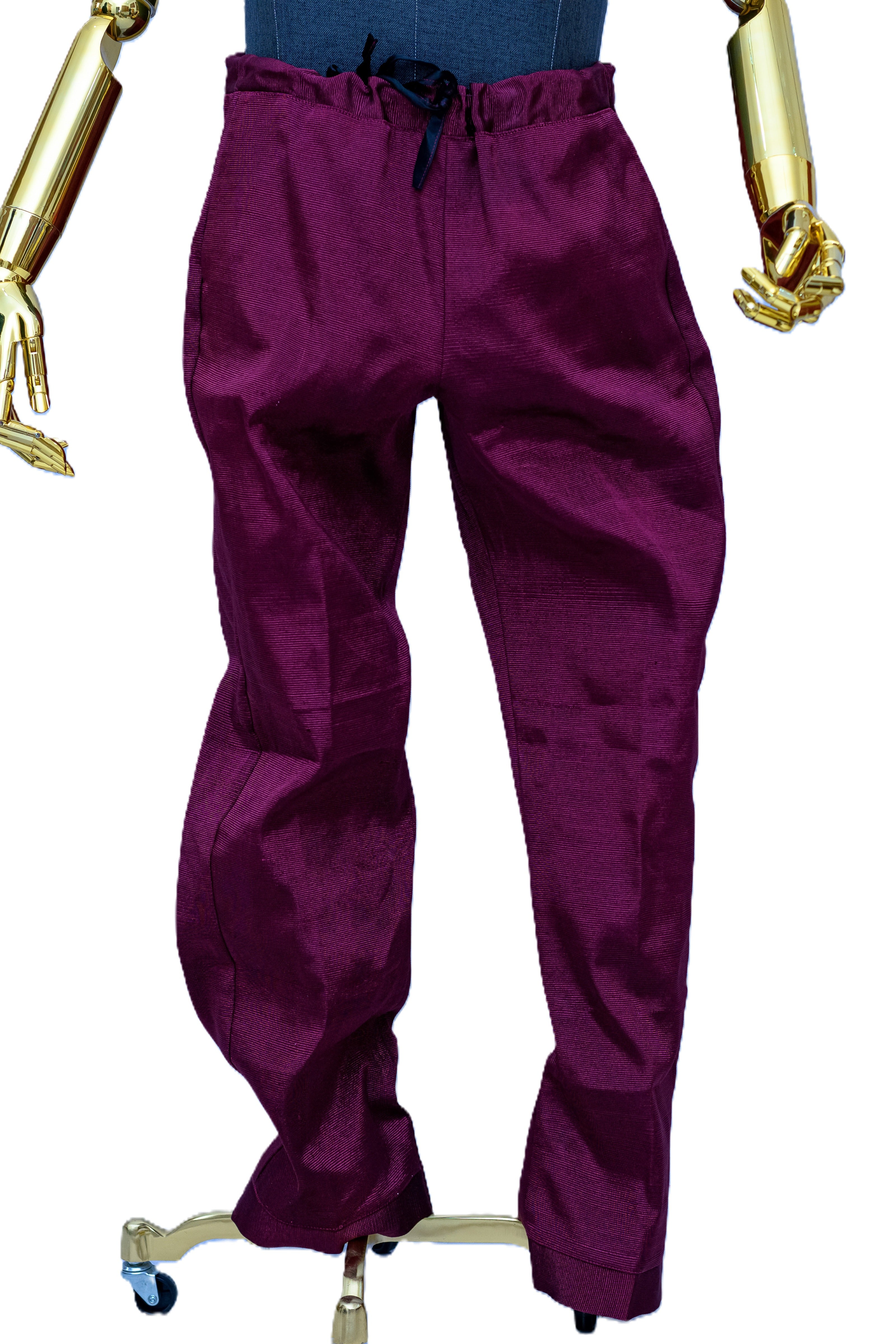 Aso Oke Men’s Tapered Trousers & Kufi Cap Set — Rich Plum