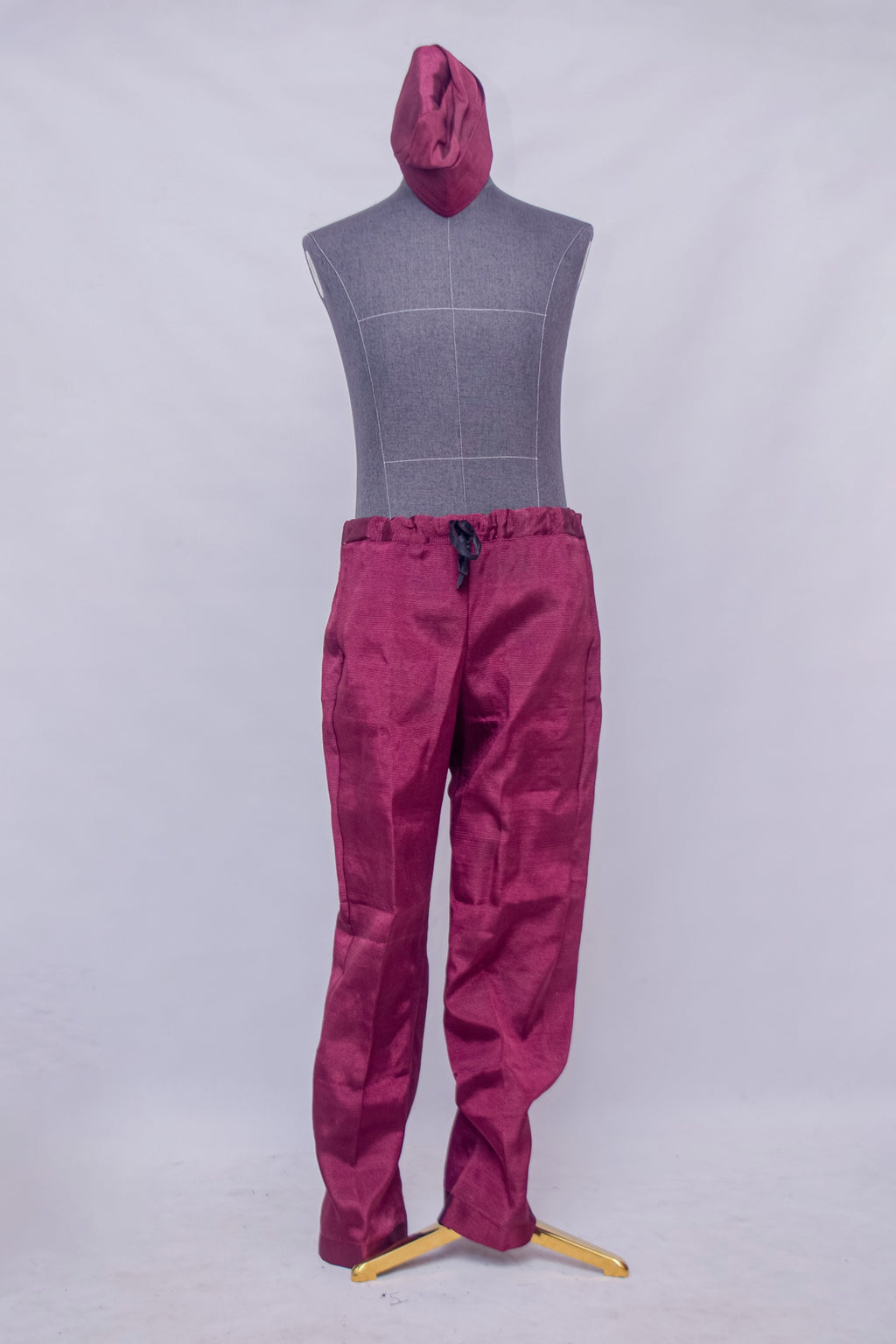 Aso Oke Trousers — Solid Magenta Woven with Drawstring Waist