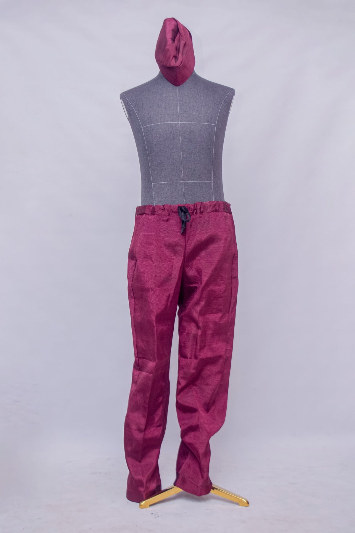 Aso Oke Trousers — Solid Magenta Woven with Drawstring Waist