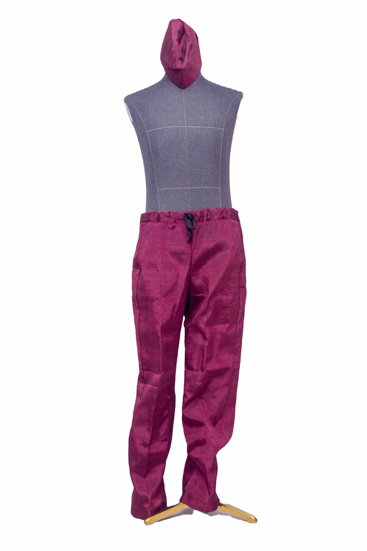 Aso Oke Trousers — Solid Magenta Woven with Drawstring Waist