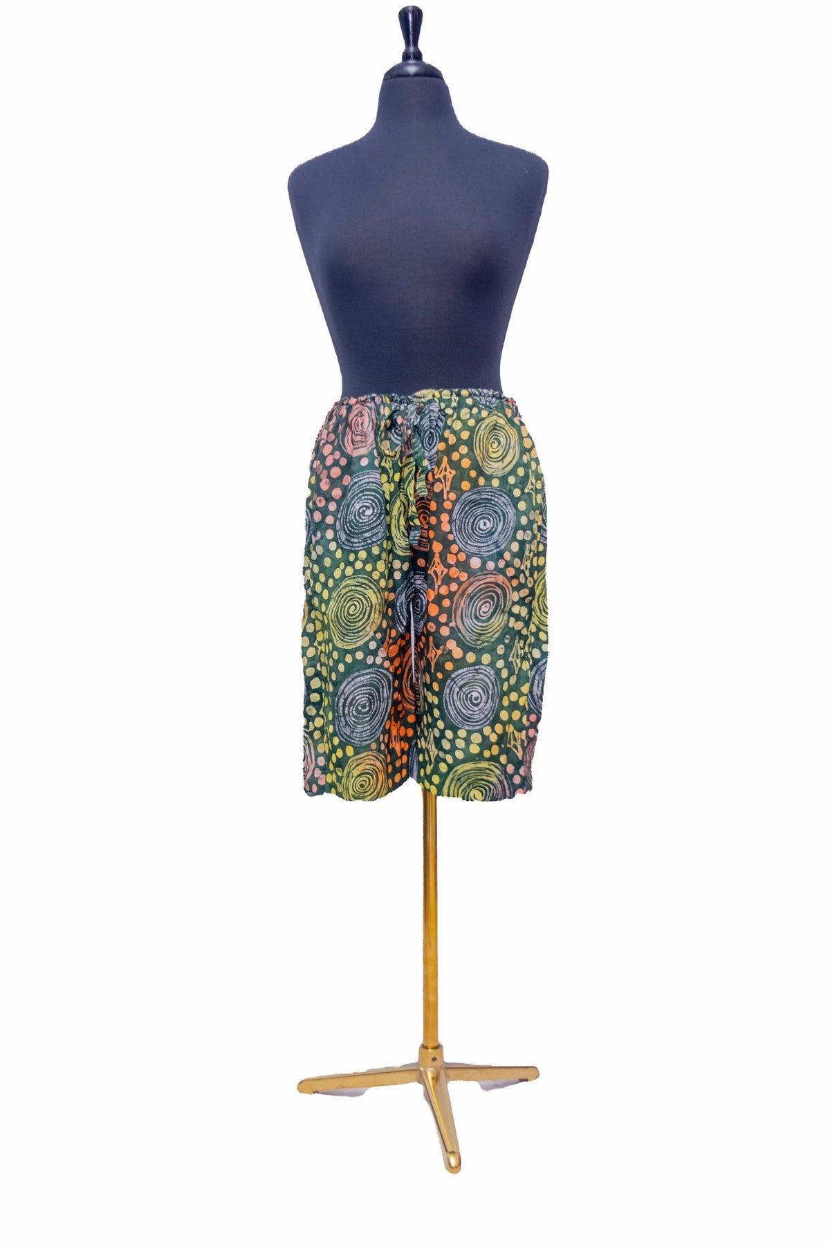 African Batik Co-ord Set — Green Tunic & Spiral Print Shorts