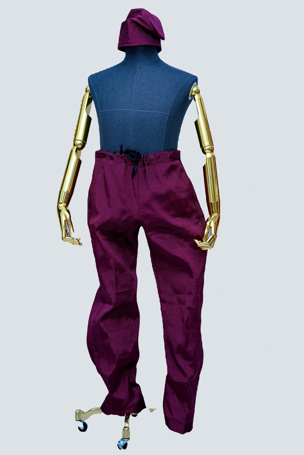 Aso Oke Men’s Tapered Trousers & Kufi Cap Set — Rich Plum
