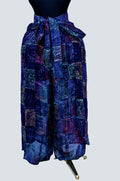 African Batik Wide-Leg Wrapper Culottes — Navy Concentric Square Maze with Bow Tie Waist