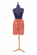 African Batik Drawstring Shorts — Sunset Orange & Pink Triangle Print
