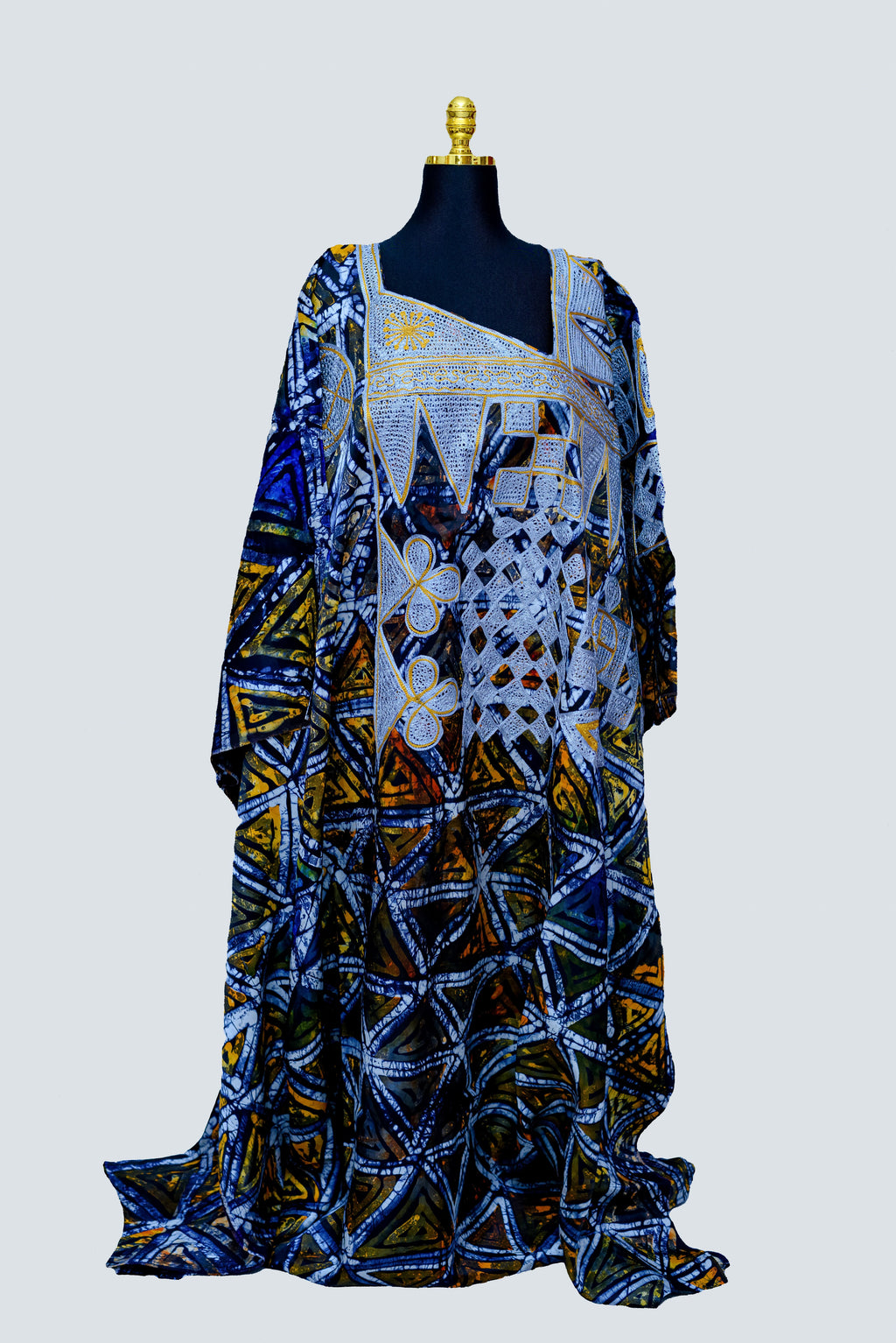 African Batik Geometric Kaftan — Bold Triangle & Diamond Print