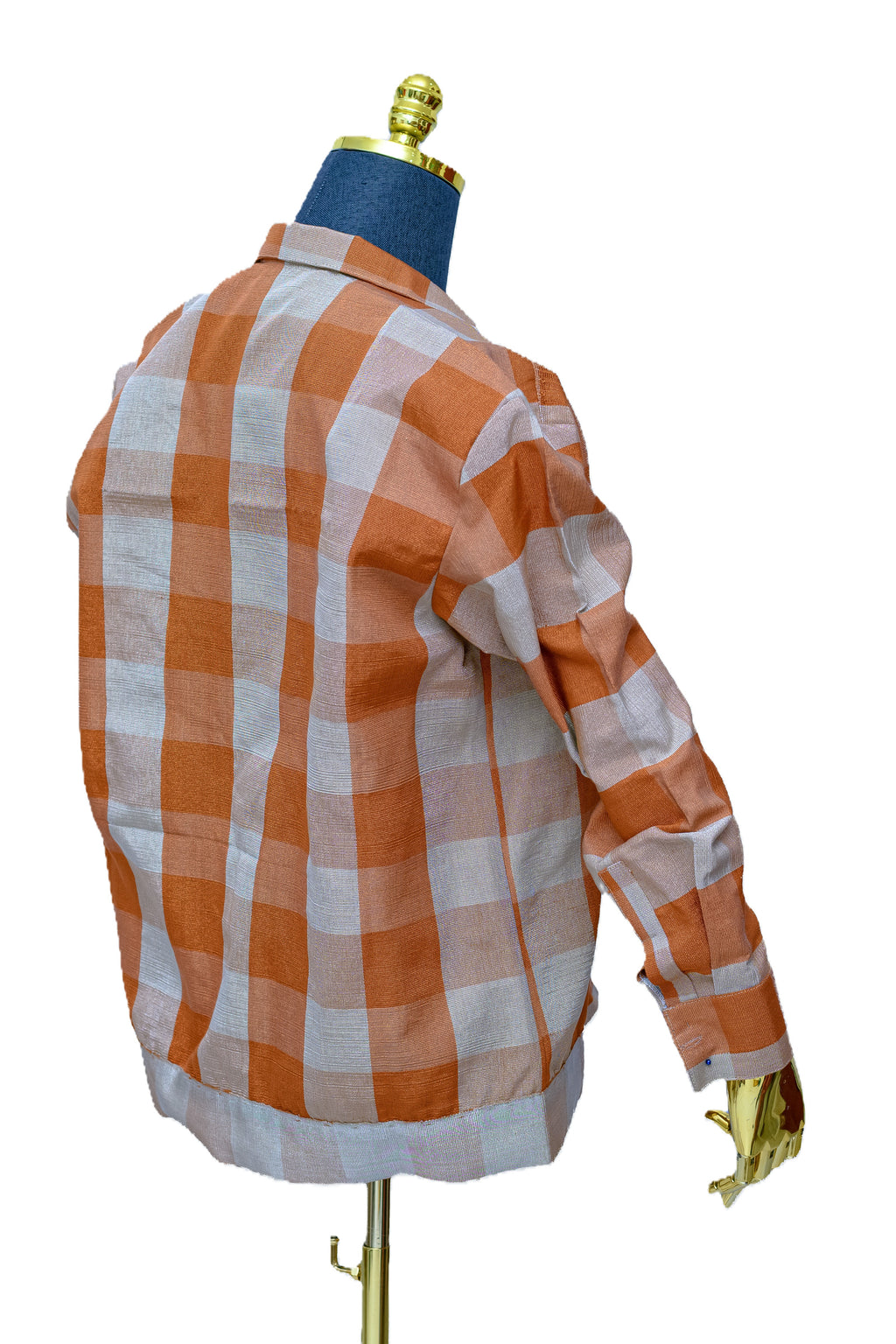 Aso Oke Men’s Buffalo Check Jacket — Terracotta & Cream Zip-Front