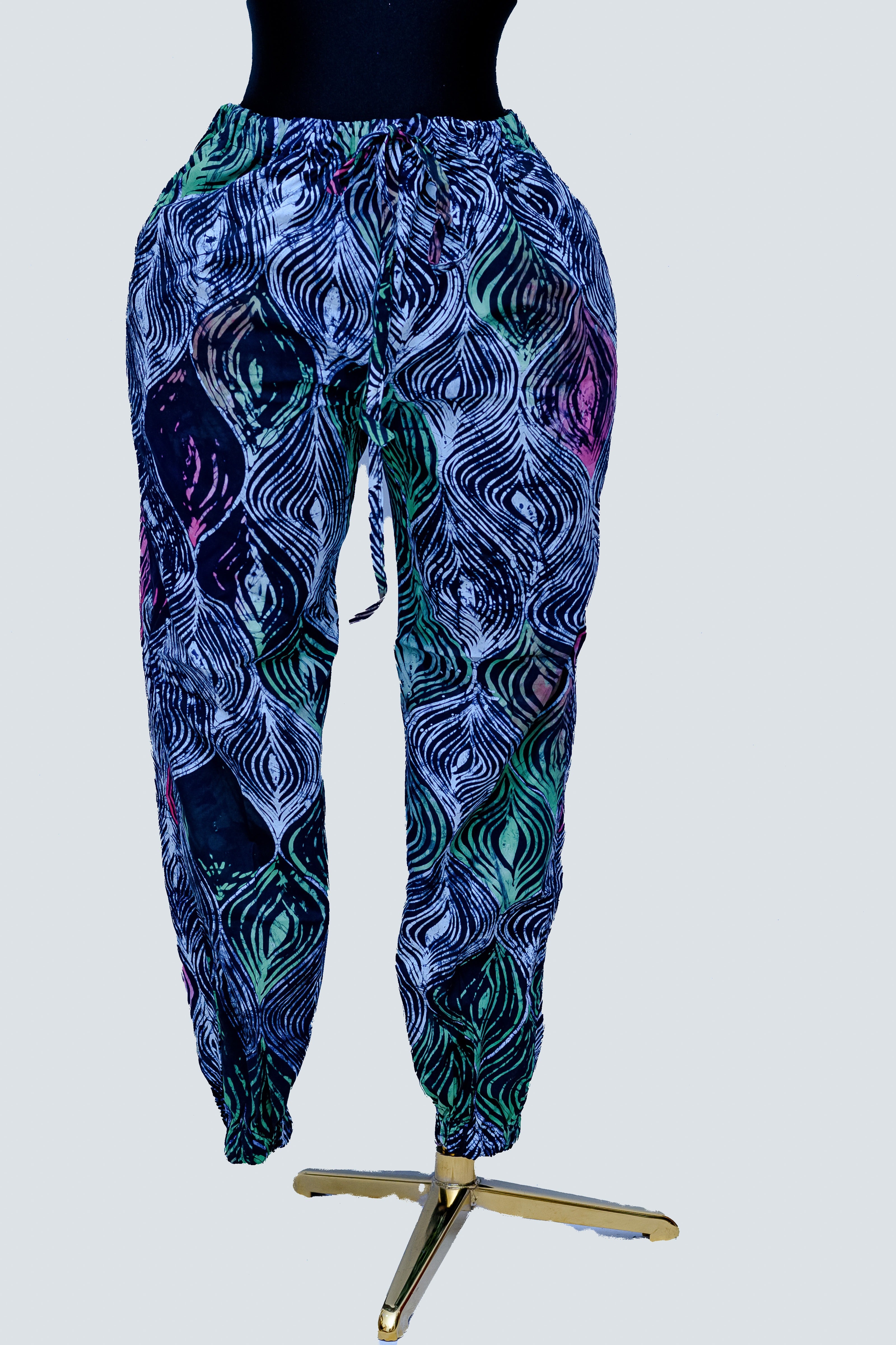 African Batik Women’s Harem Trousers — Peacock Feather Eye Print