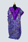 African Batik Spiral Circle Kaftan — Lavender & Gold with Magenta V-Yoke & Tassel