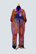 African Batik Patchwork Co-ord Set — Multicolour Floral & Geometric with Magenta Trim