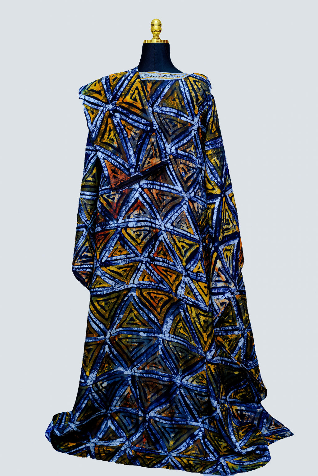 African Batik Geometric Kaftan — Bold Triangle & Diamond Print
