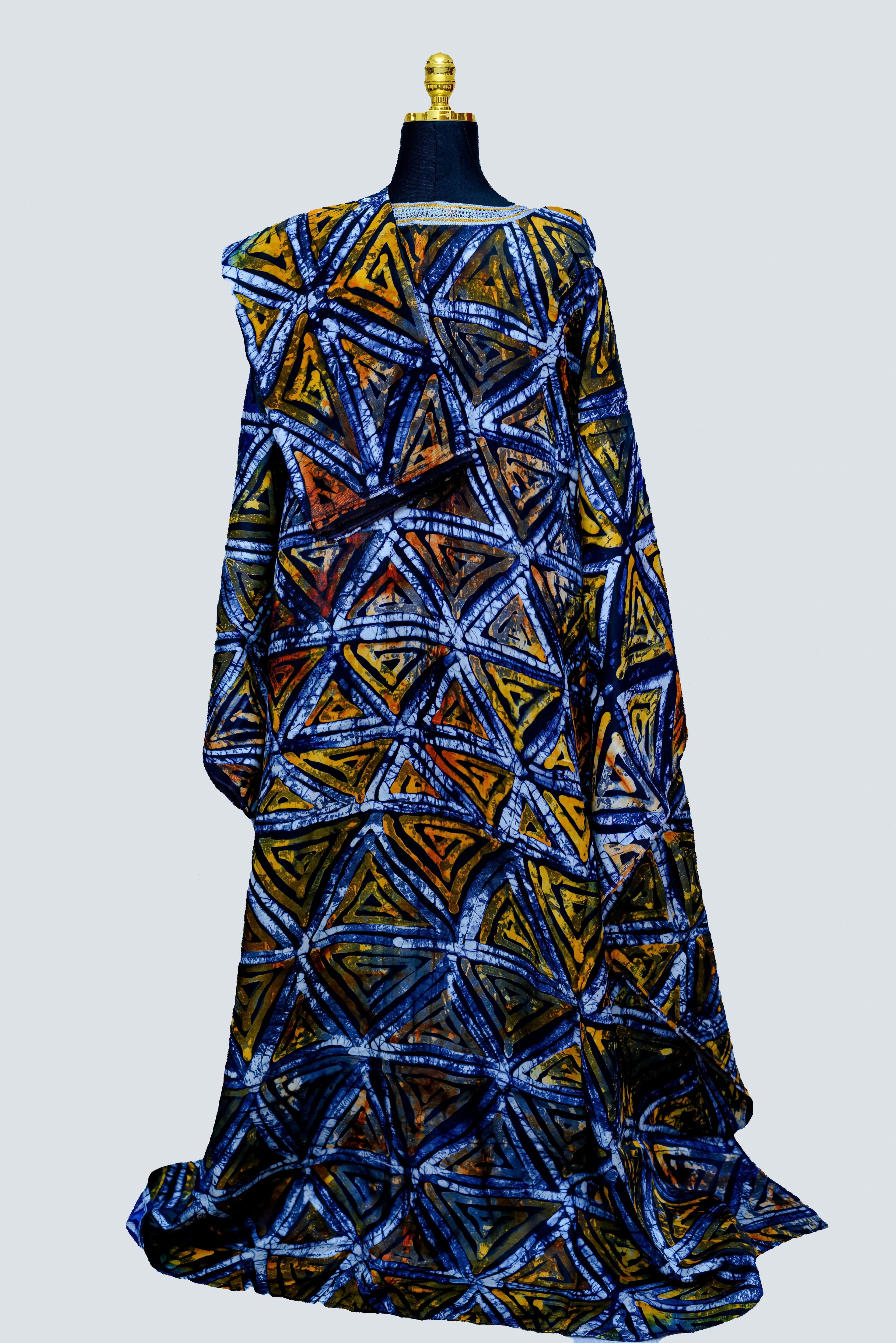African Batik Geometric Kaftan — Bold Triangle & Diamond Print