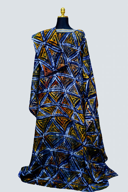 African Batik Geometric Kaftan — Bold Triangle & Diamond Print