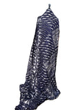 Batik Fabric — Navy Diamond Grid & Tropical Leaf Print