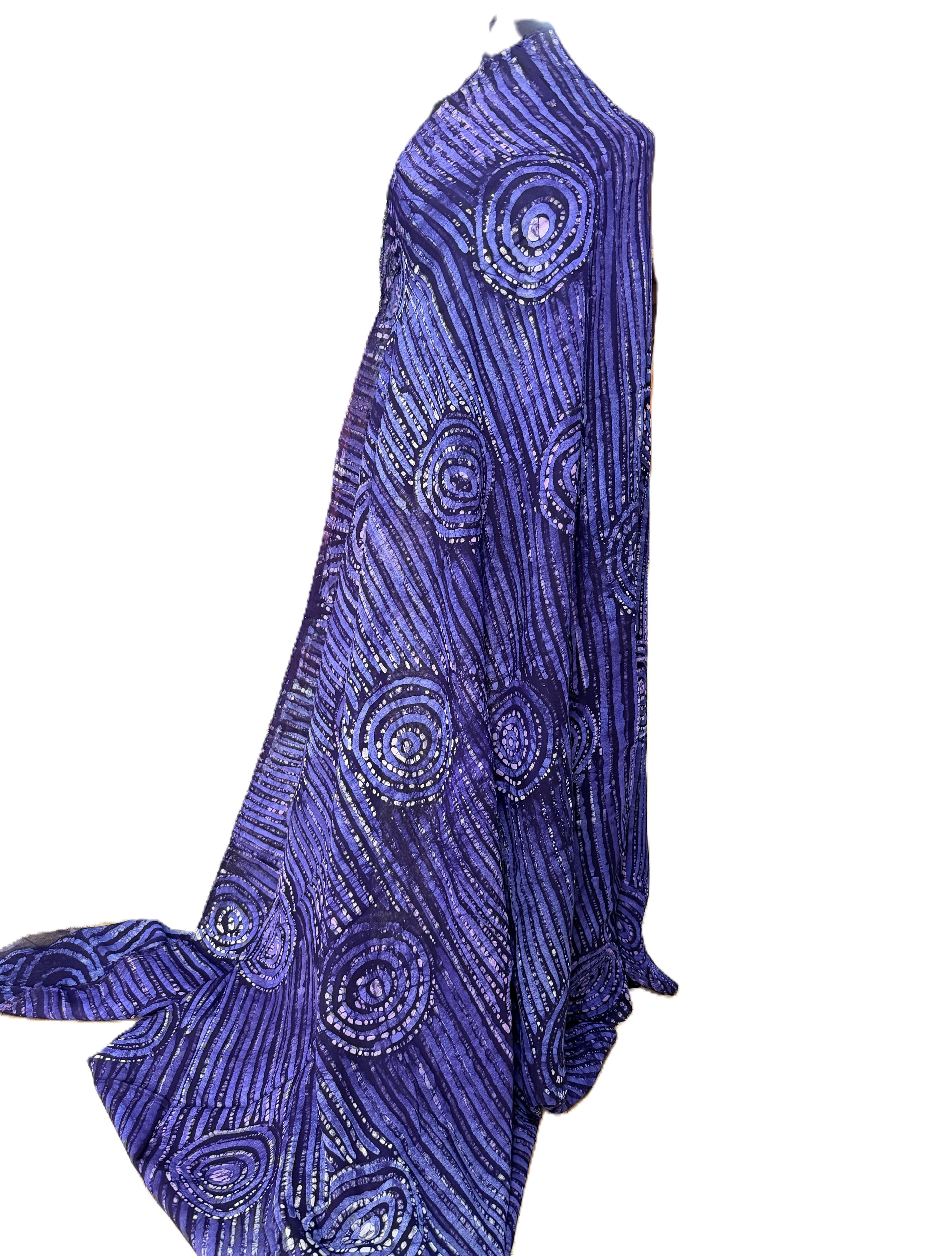 Batik Fabric — Royal Purple Spiral & Wave Stripe Print