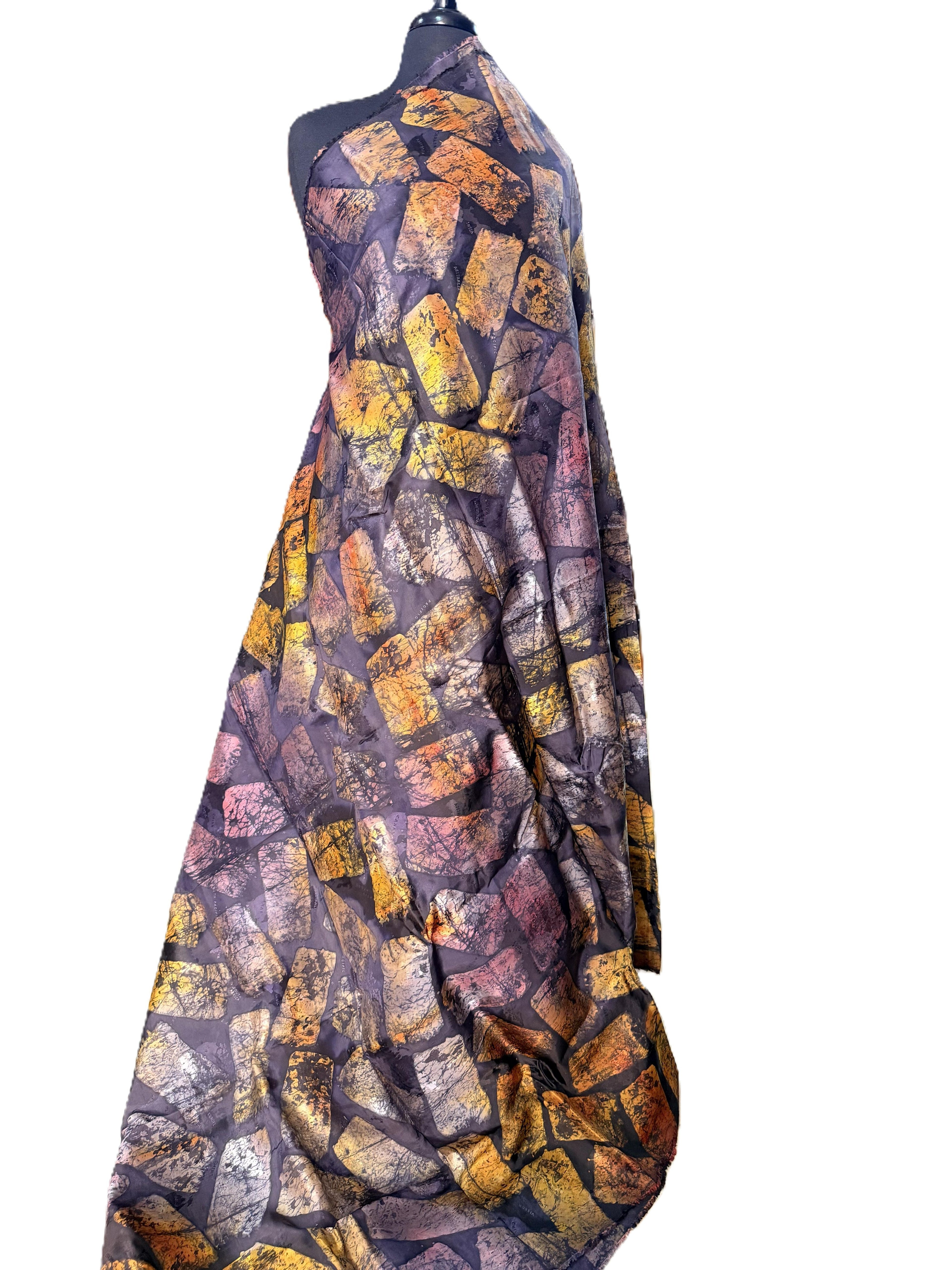 Batik Fabric — Golden Cobblestone Block Print