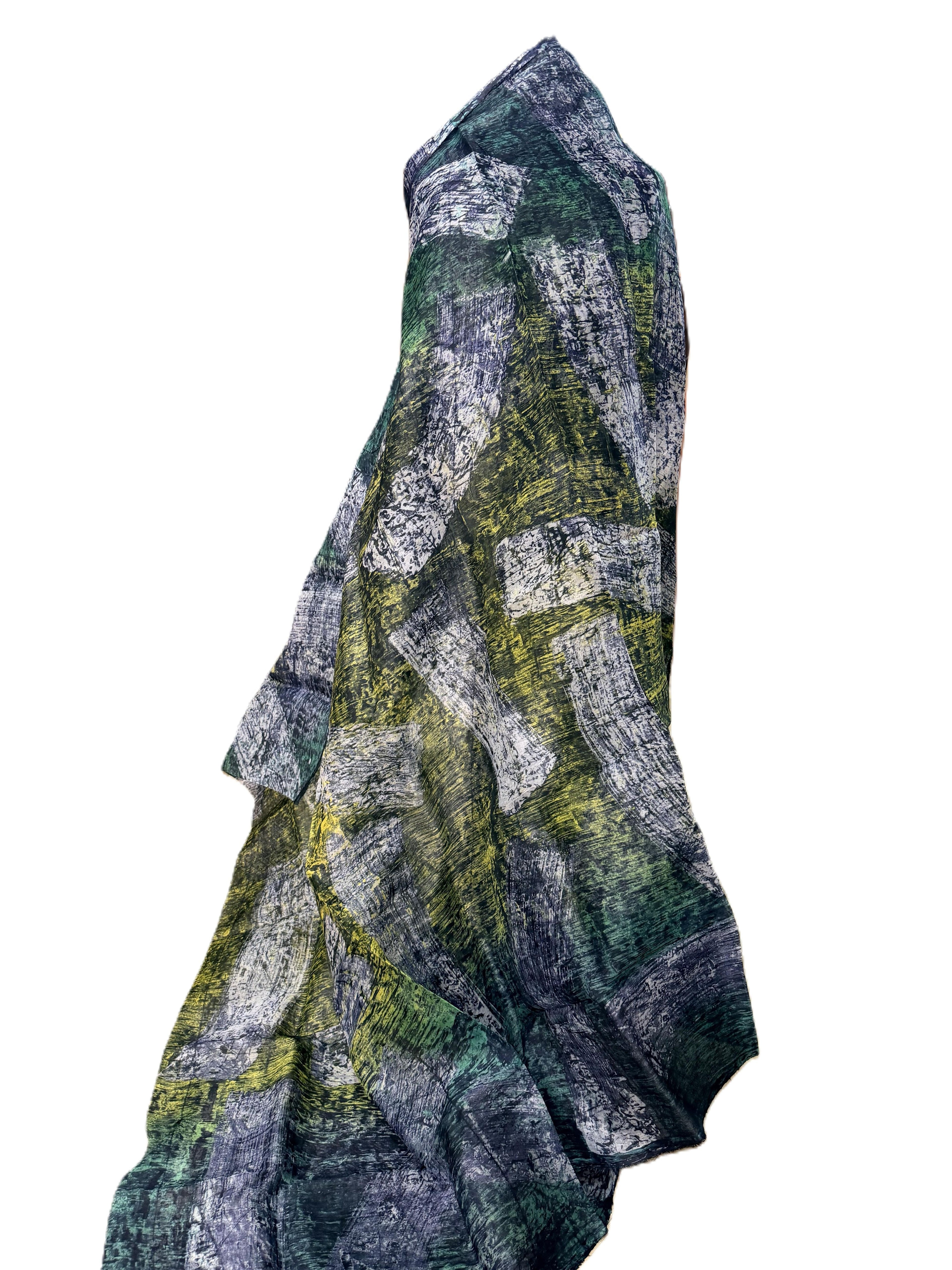 Batik Fabric — Abstract Stone & Moss Patchwork Print