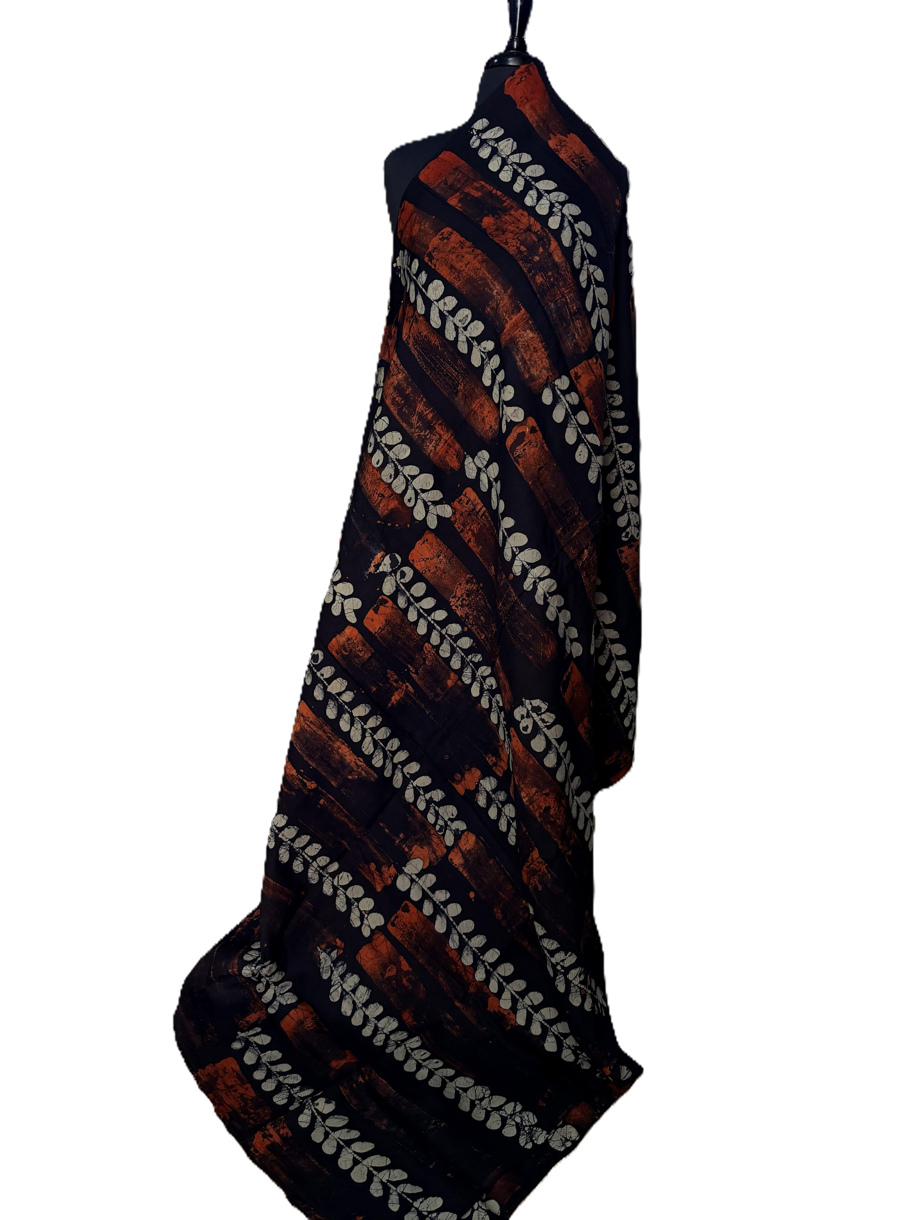 Batik Fabric — Diagonal Fern Leaf Stripe Print