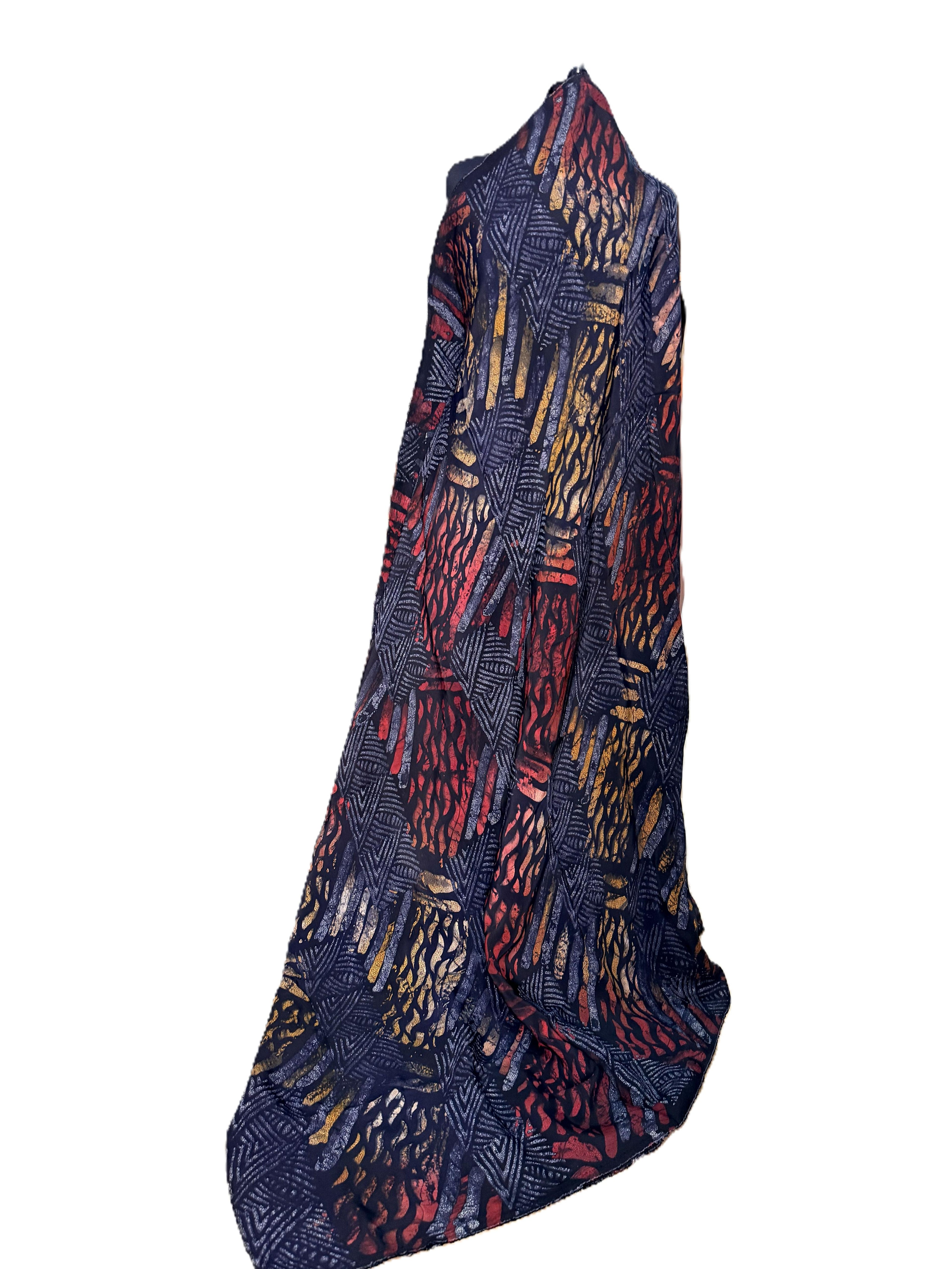 Batik Fabric — Diamond Grid & Flame Stripe Print