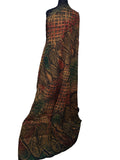 Batik Fabric — Oversized Leaf & Crosshatch Grid Print