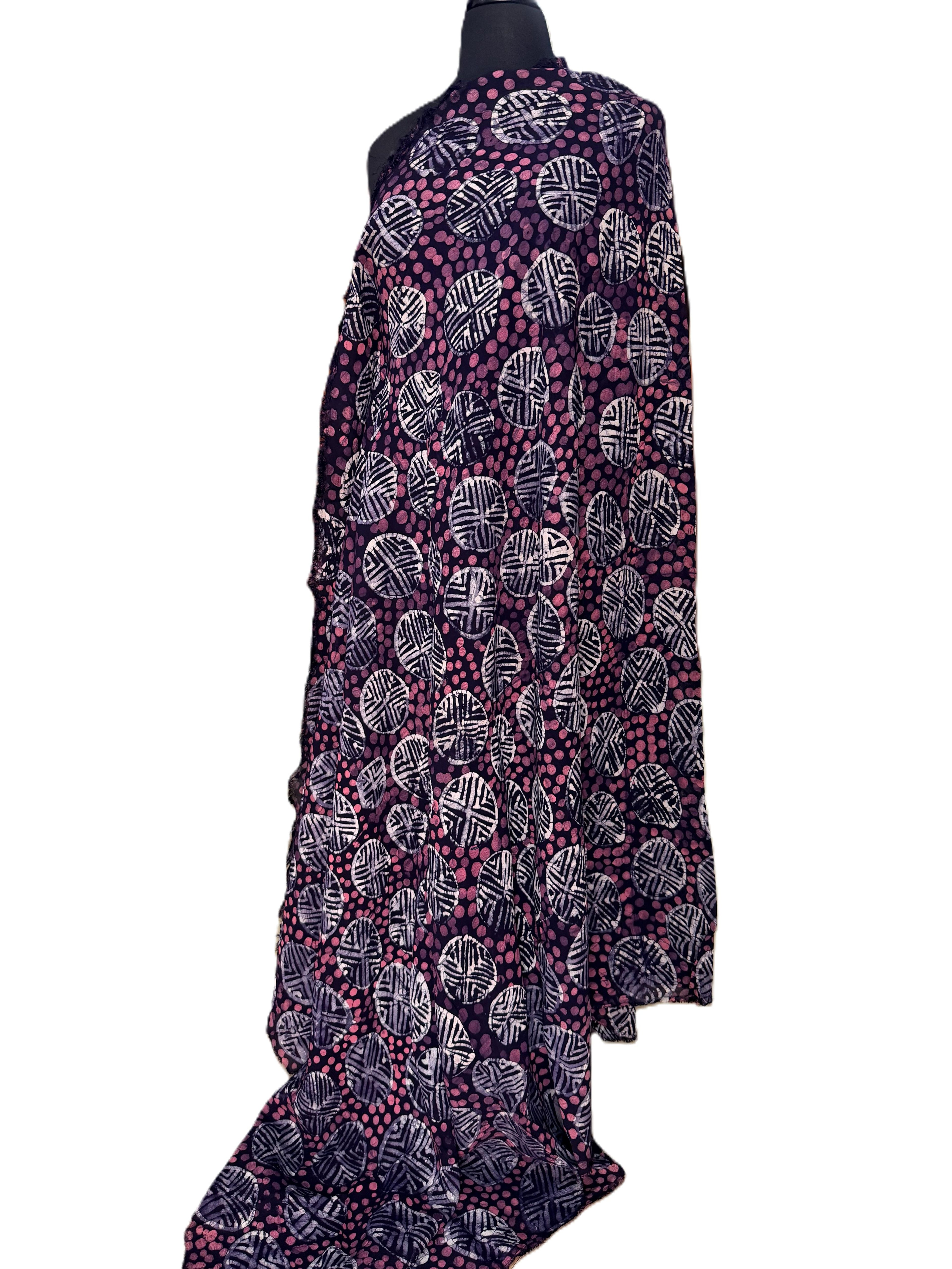 Batik Fabric — Hatched Circle Medallion & Polka Dot Print
