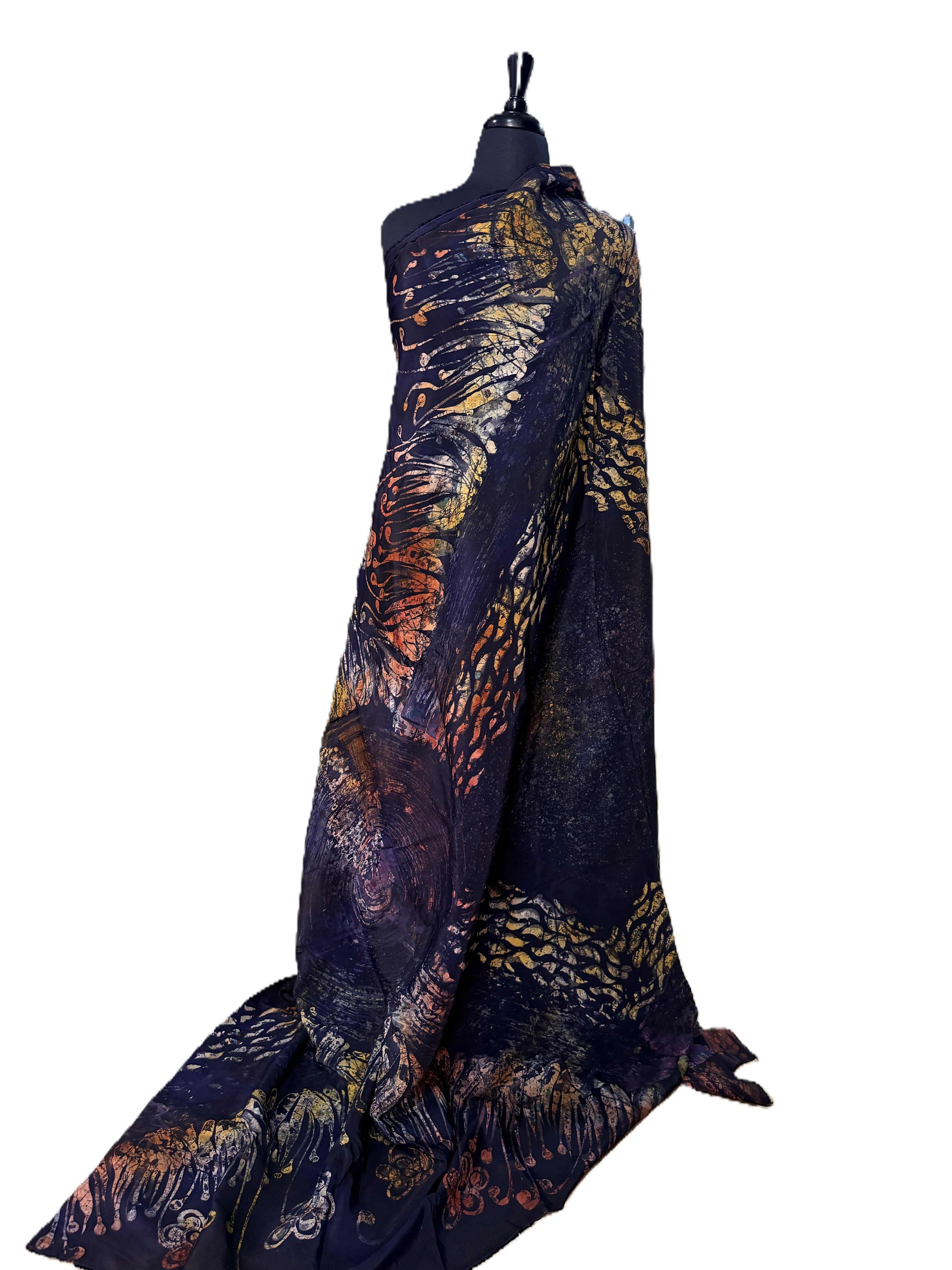 Batik Fabric — Abstract Flame & Scroll Print