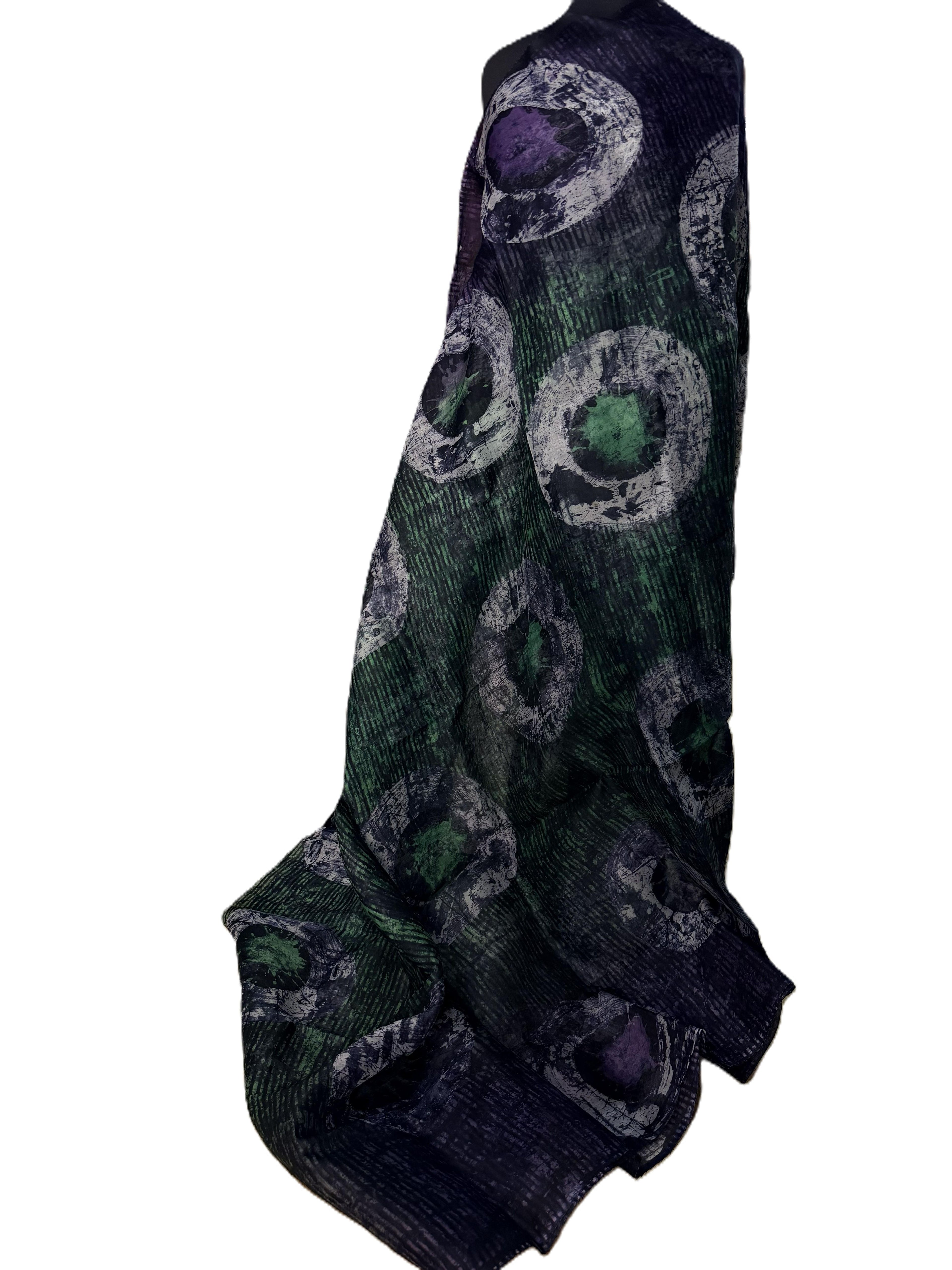 Batik Fabric — Dark Forest Circle & Stripe Print
