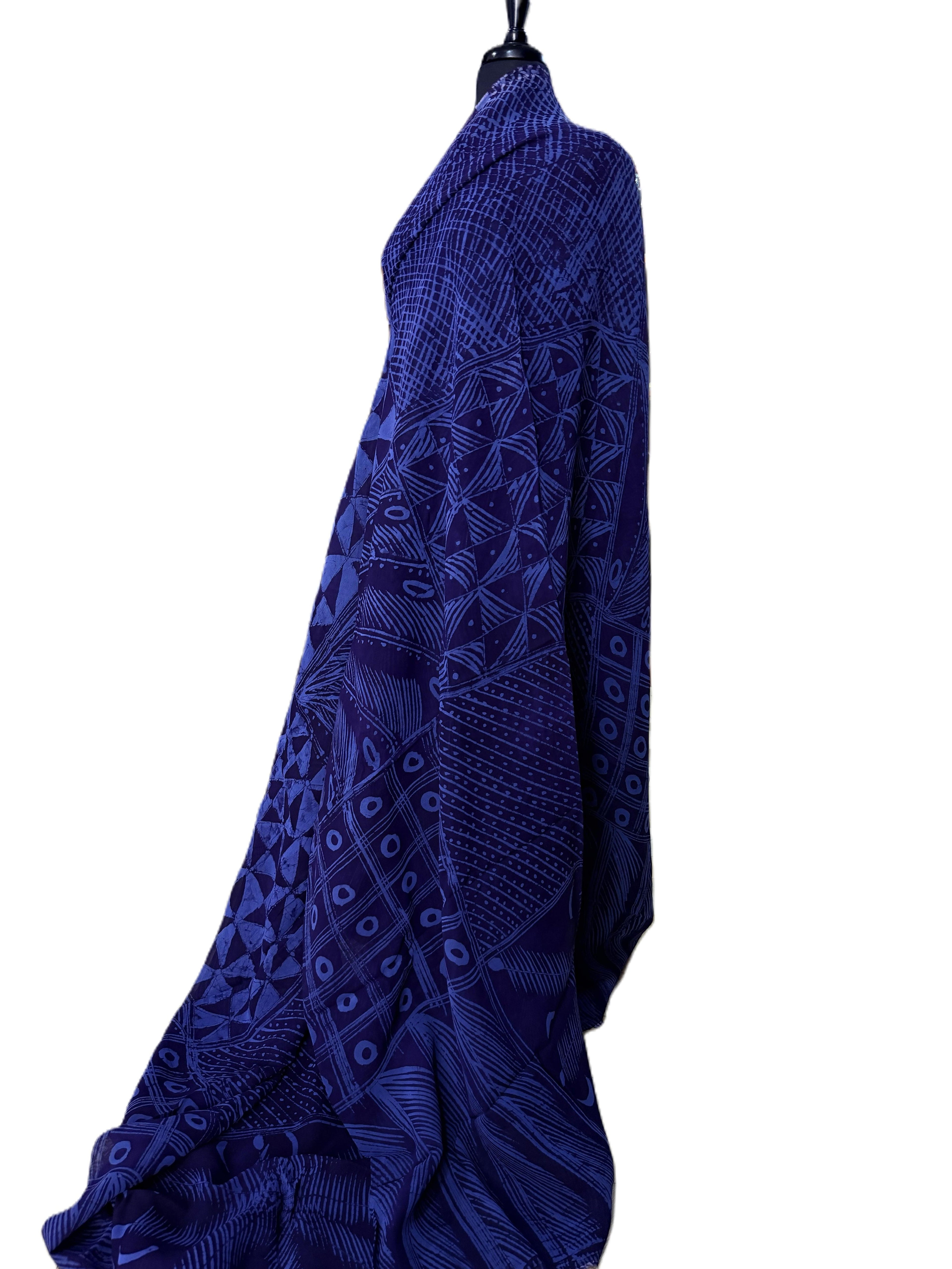 Batik Fabric — Cobalt Blue Geometric Patchwork Print