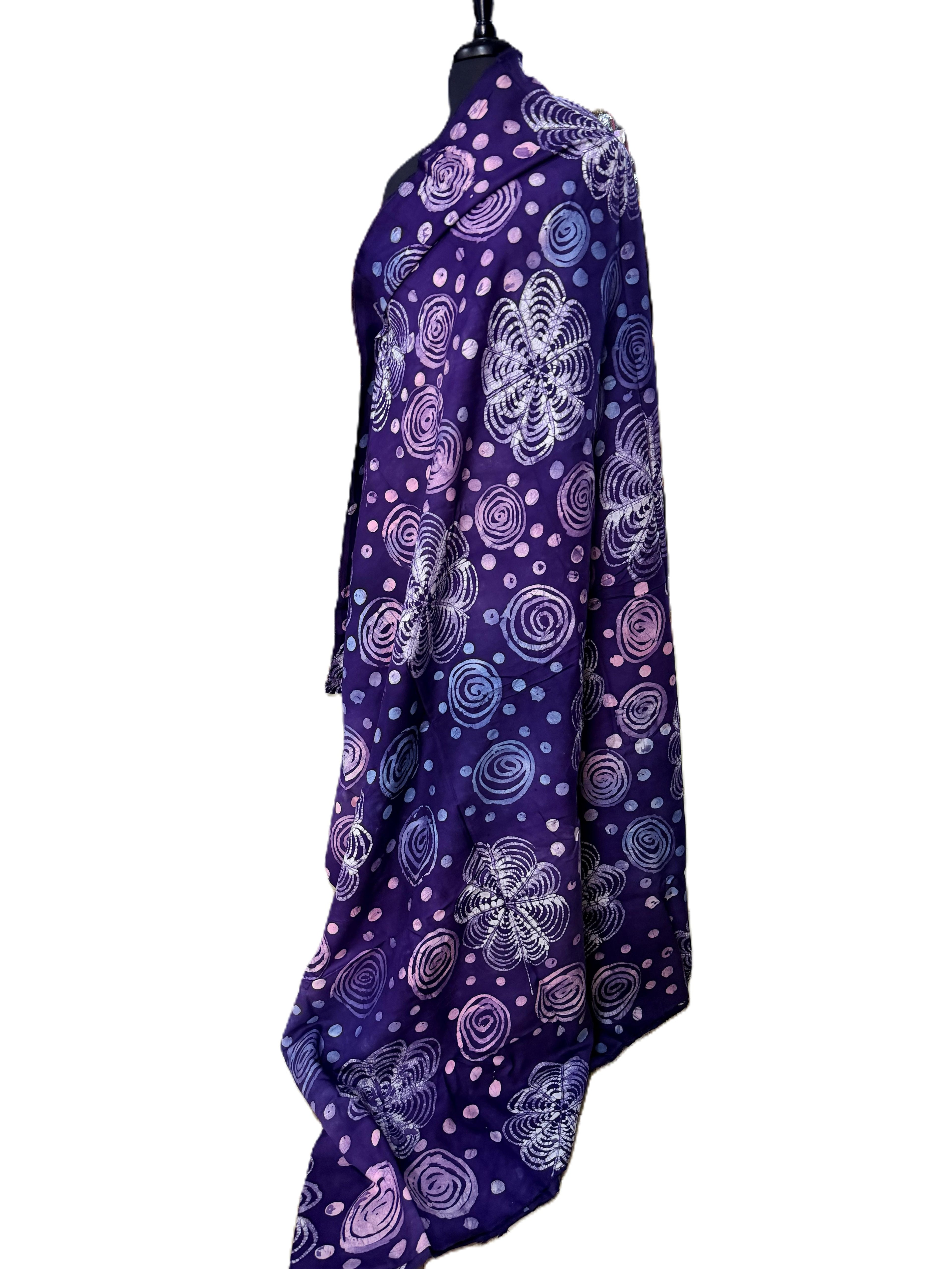 Batik Fabric — Spiral Flower & Dot Print