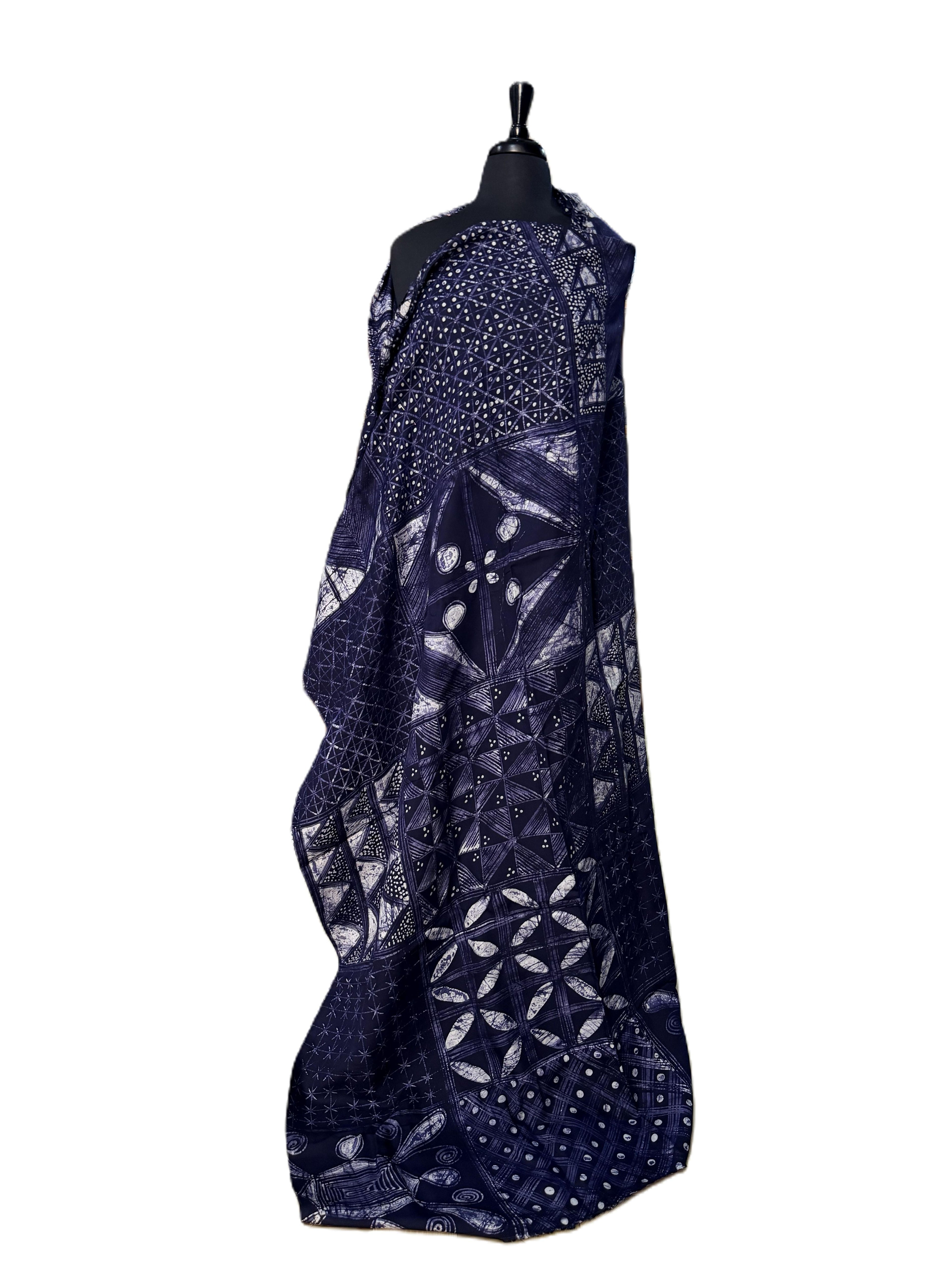 Batik Fabric — Indigo Star & Geometric Patchwork Print