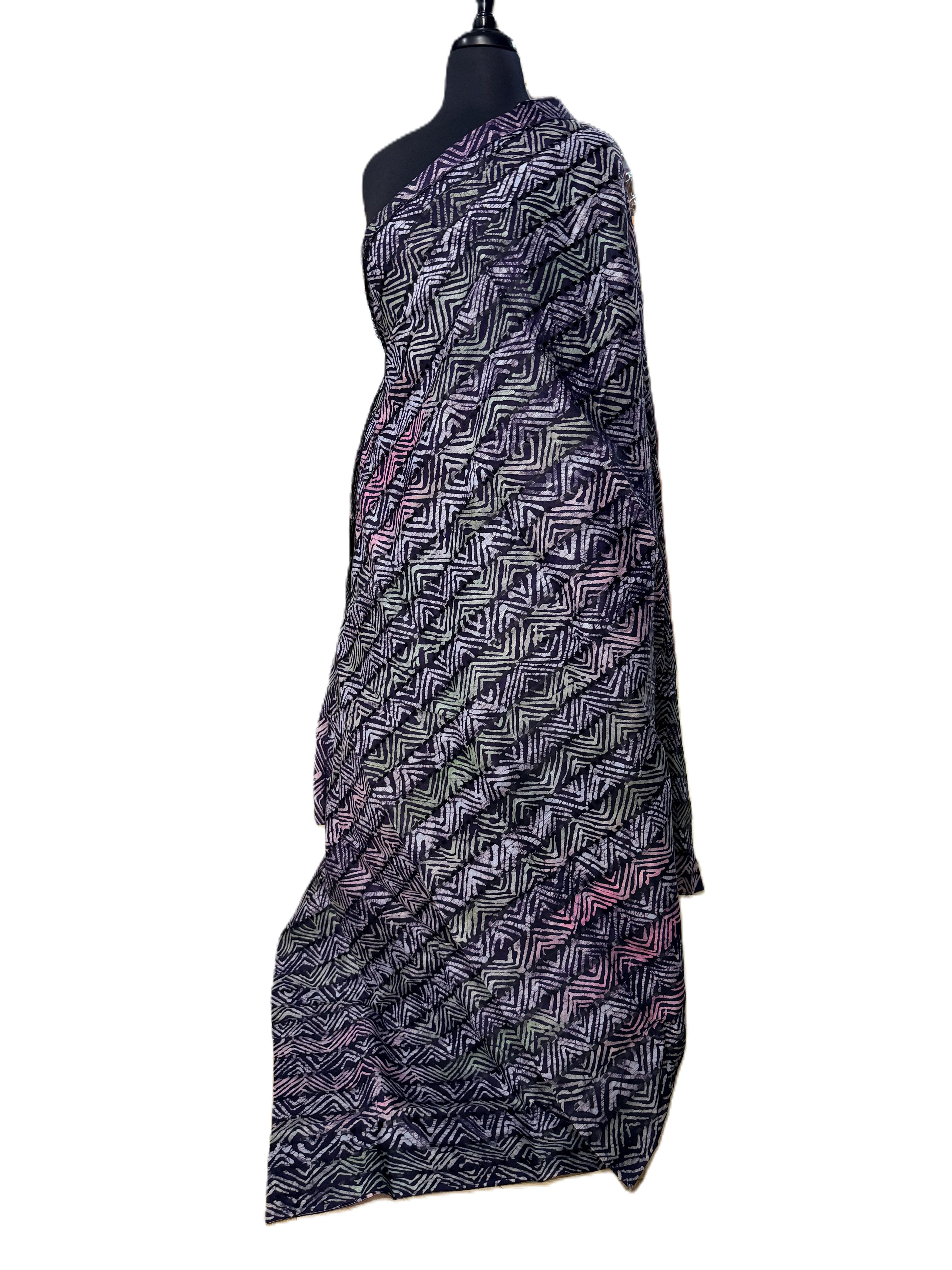 Batik Fabric — Spiral Square Maze Print