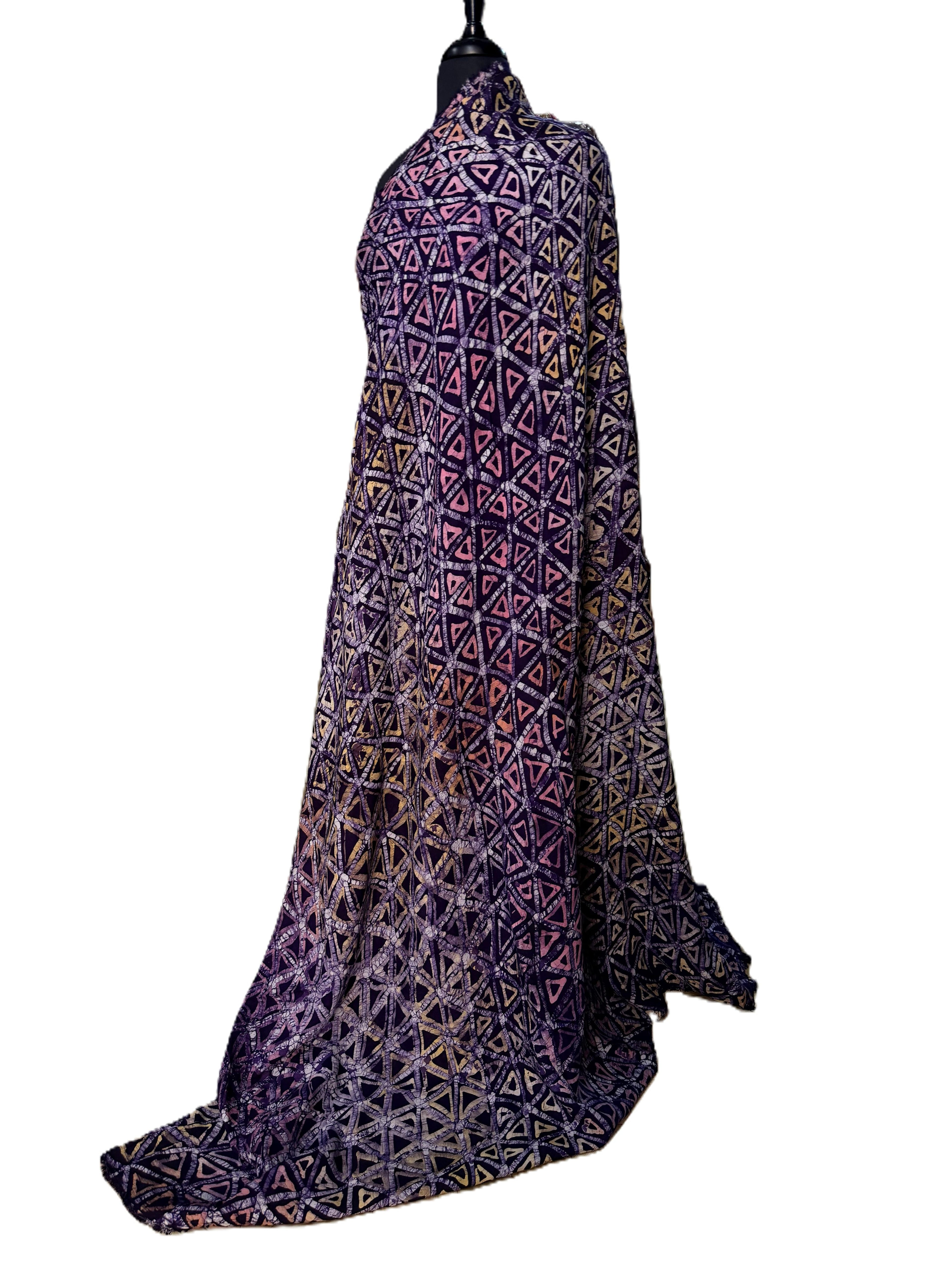 Batik Fabric — Triangle Grid & Star Lattice Print