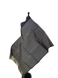 Aso Oke Black & White Fine Pinstriped Fabric with Fringe Edge