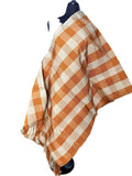 Aso Oke Amber Orange & Cream Gingham Check Woven Fabric with Fringe Edge