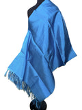 Aso Oke Cerulean Turquoise Metallic Shimmer Fabric with Multicolour Fringe