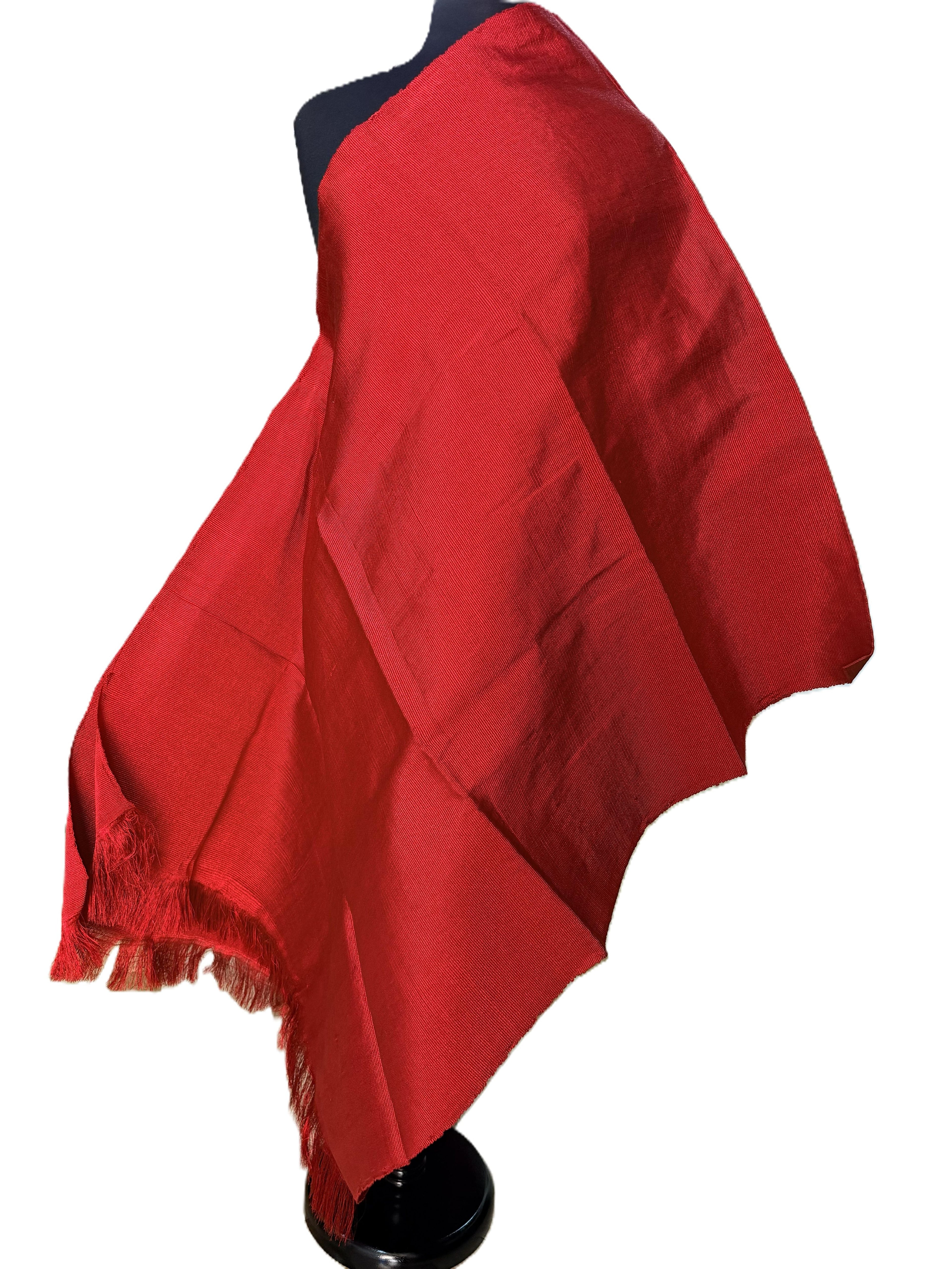 Aso Oke True Red Metallic Shimmer Fabric with Fringe Edge