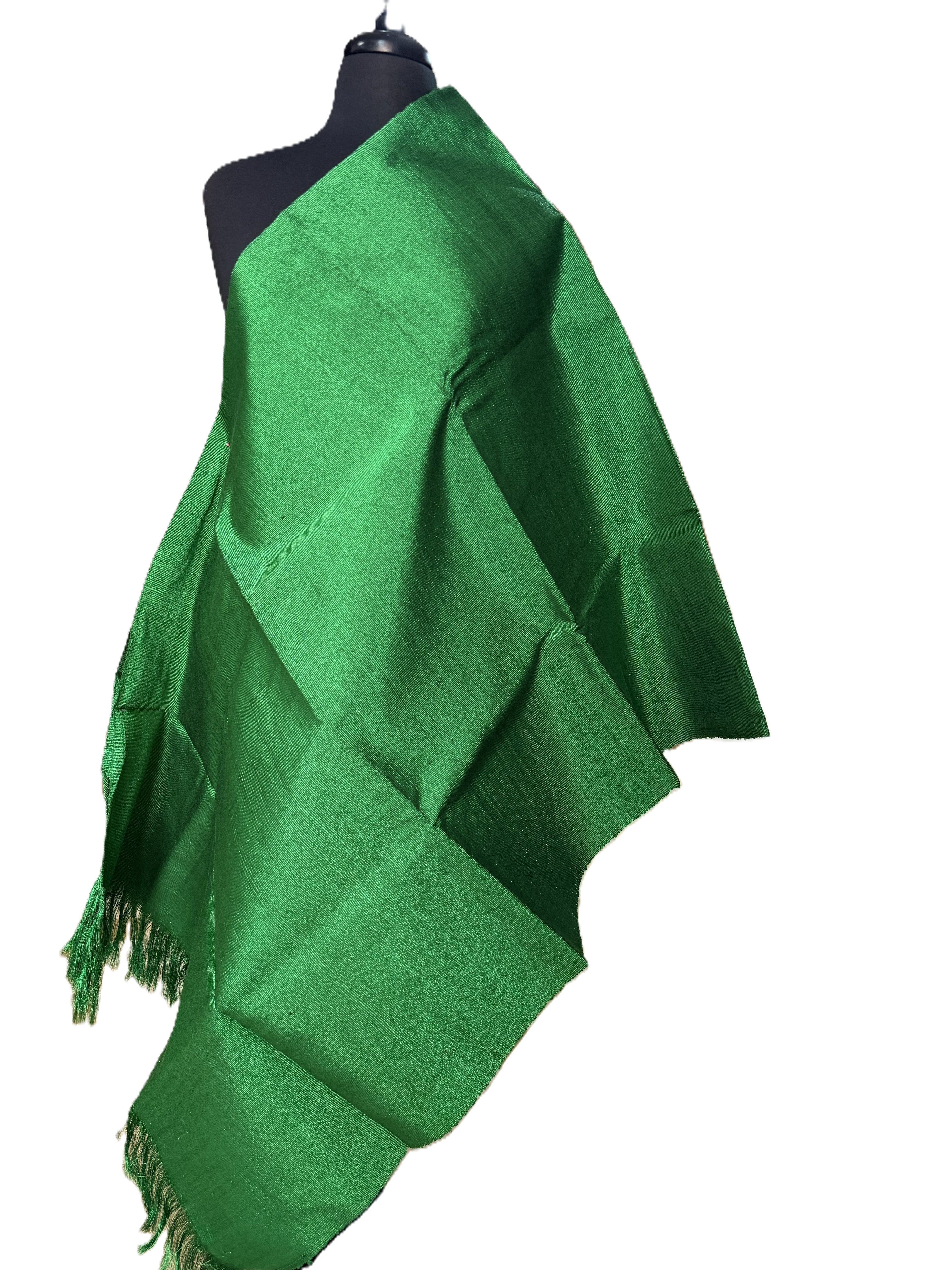 Aso Oke Emerald Green Metallic Shimmer Fabric with Fringe Edge