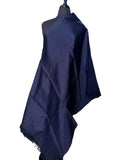 Aso Oke Deep Navy Blue Solid Micro-Texture Fabric with Fringe Edge