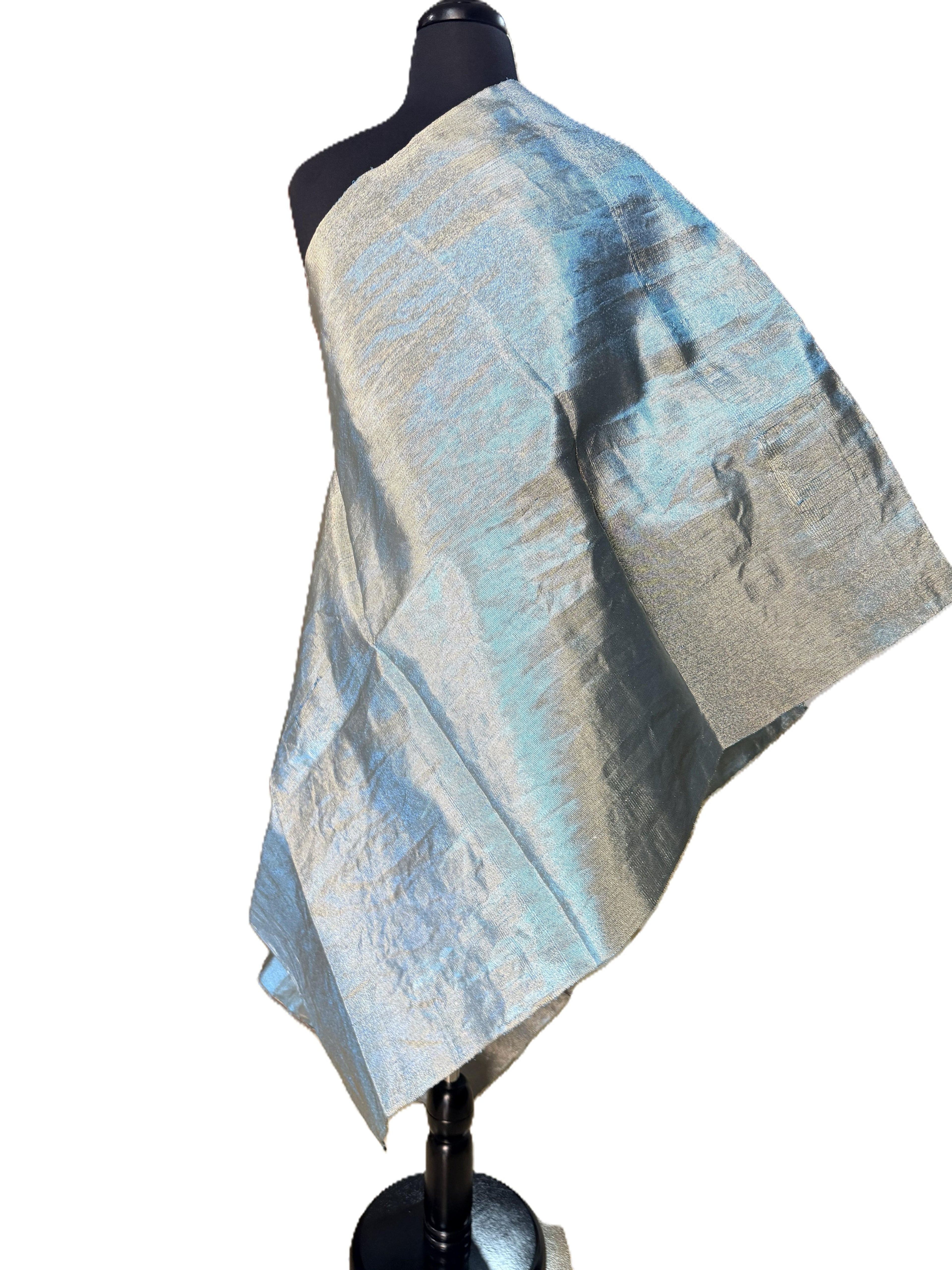 Aso Oke Sky Blue Silver Metallic Shimmer Fabric