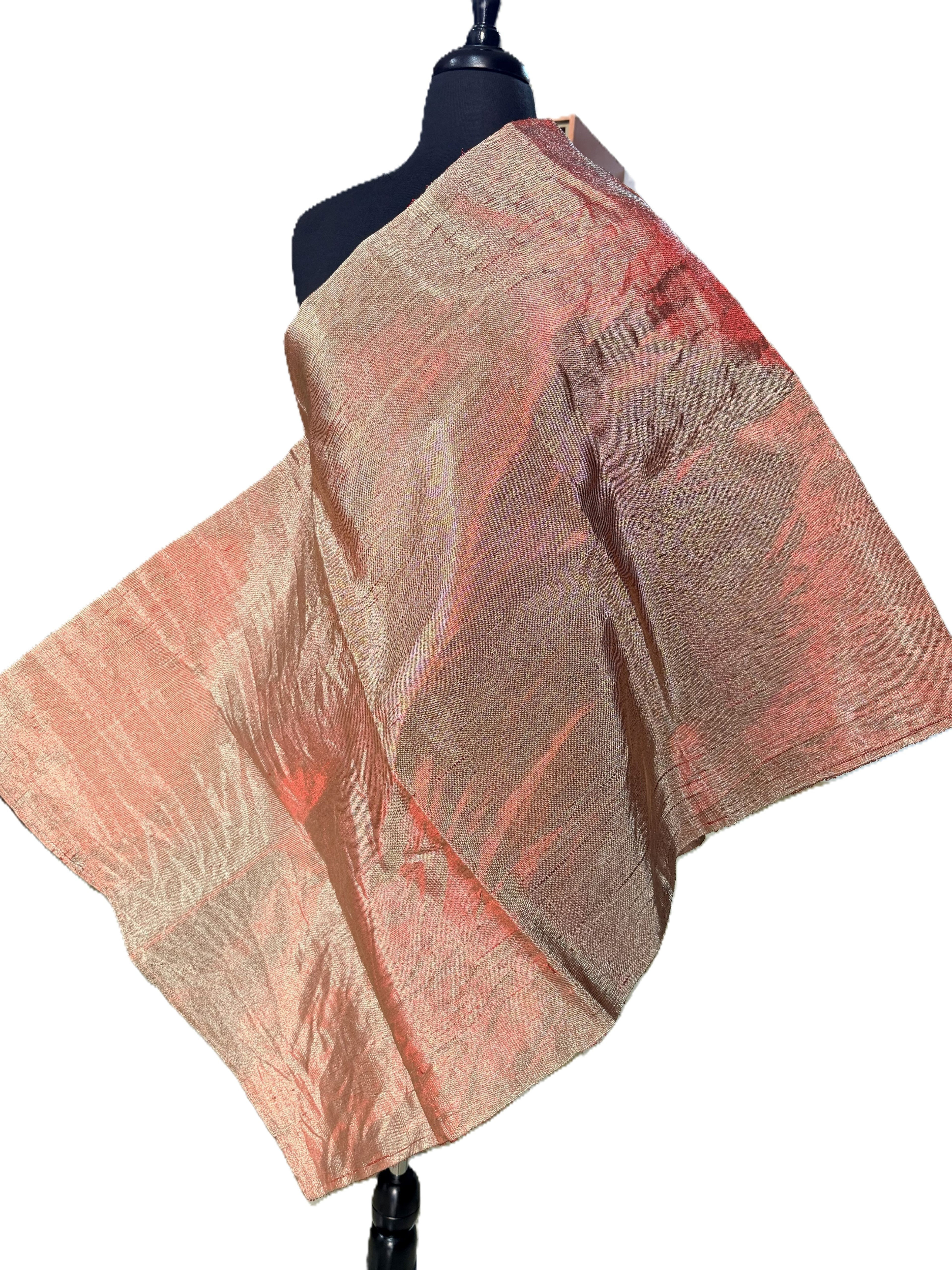Aso Oke Peach Rose Gold Metallic Shimmer Fabric